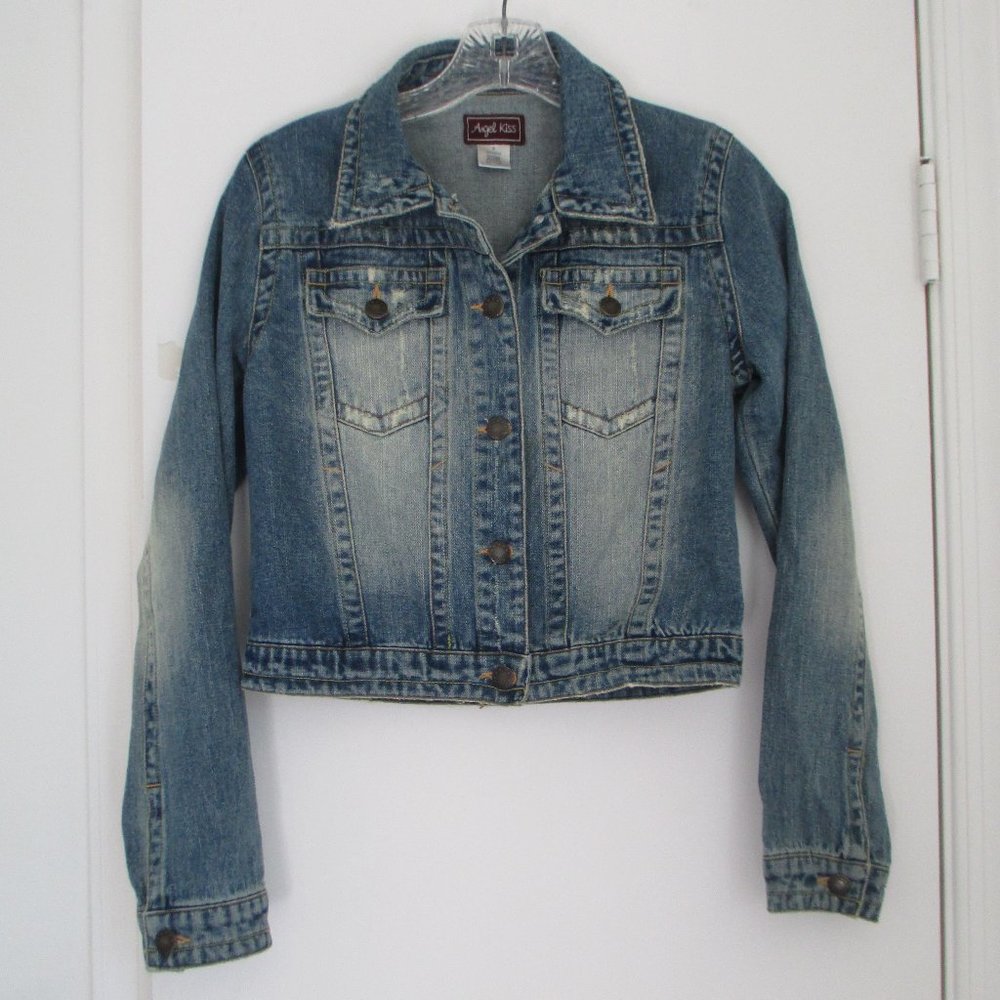 Angel Kiss: Classic Denim Jeans Jacket "Blasted" Size Small